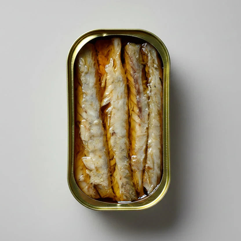 grey background, opened fish of fish showing fillets