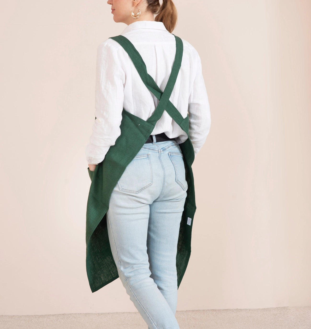 Linen Cross Back Apron (Green)