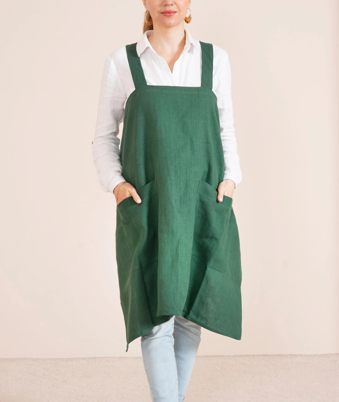 Linen Cross Back Apron (Green)
