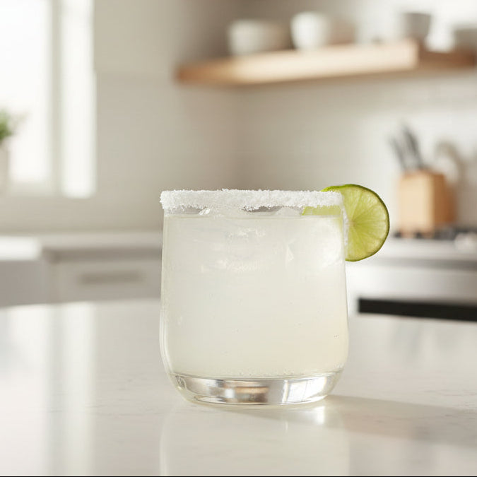margarita on white counter with salt rim