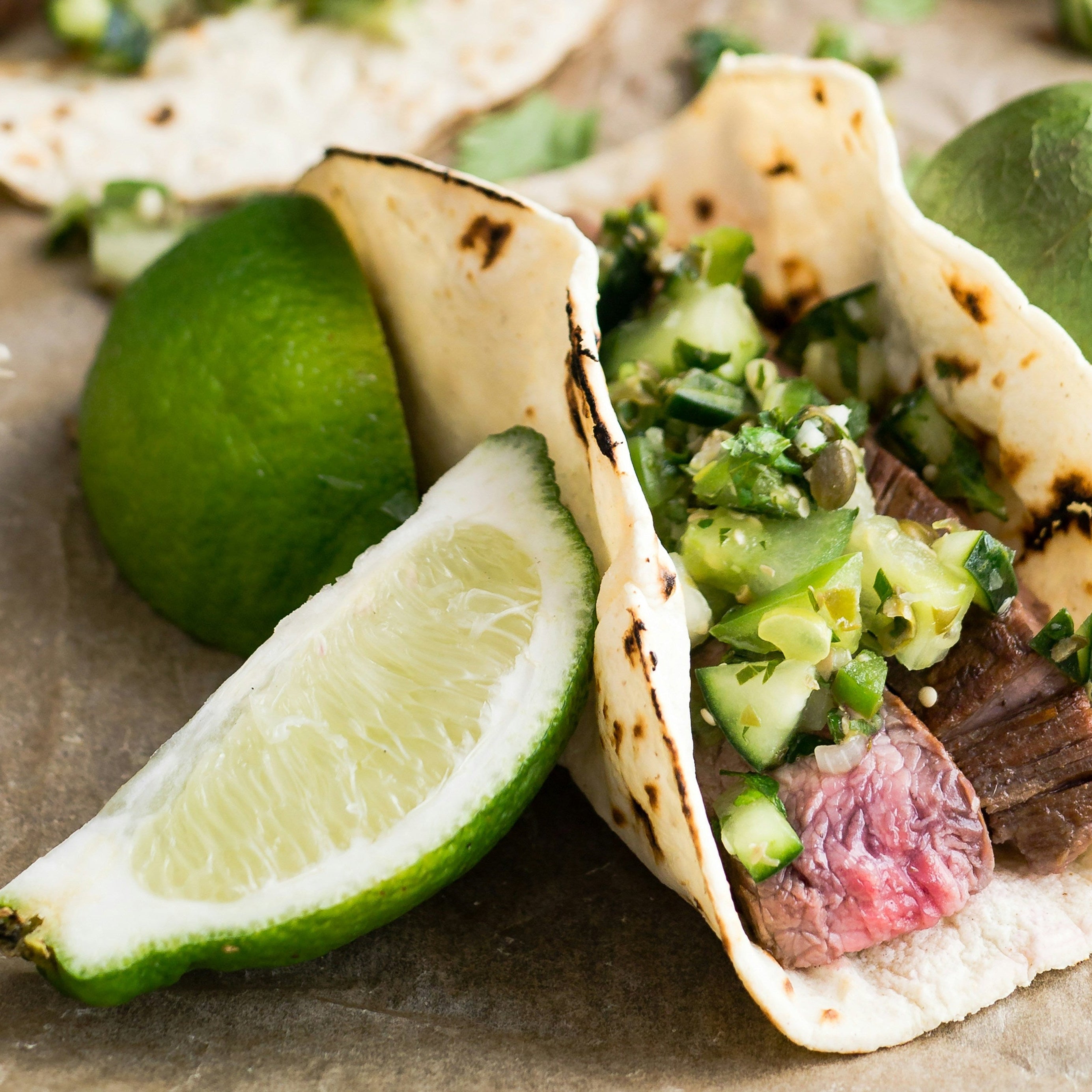 steak tacos green sauce